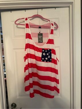 SHEIN Red & White Striped Tank with Navy Star Pocket